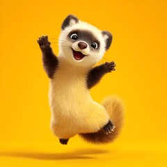 Obraz premium Cute baby raccoon, a young brown and white mammal, looks at the camera from a front view, isolated on a white background