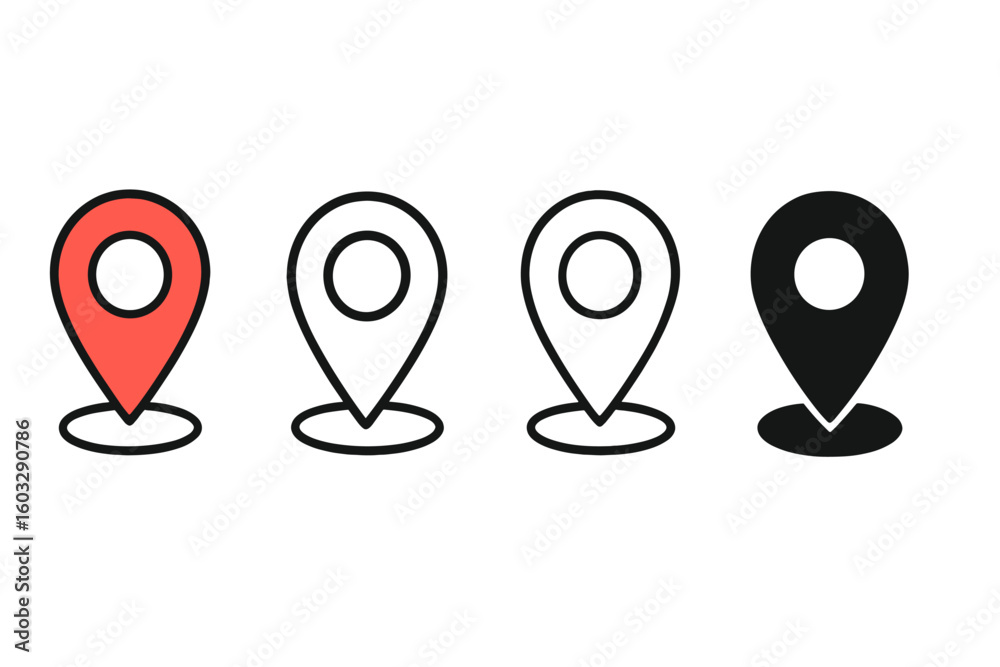 Poster location pin marker icon set. map pointer symbol collection. gps navigation destination sign. geoloc