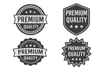 Premium Quality Badges Set &ndash; Monochrome Vector Emblem Collection with Stars, Shield, Ribbon, Circle, and Burst Shapes, Isolated on Transparent Background for Labels and Branding