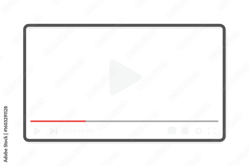 Poster video player interface template. online streaming window with play button and navigation icons. mode