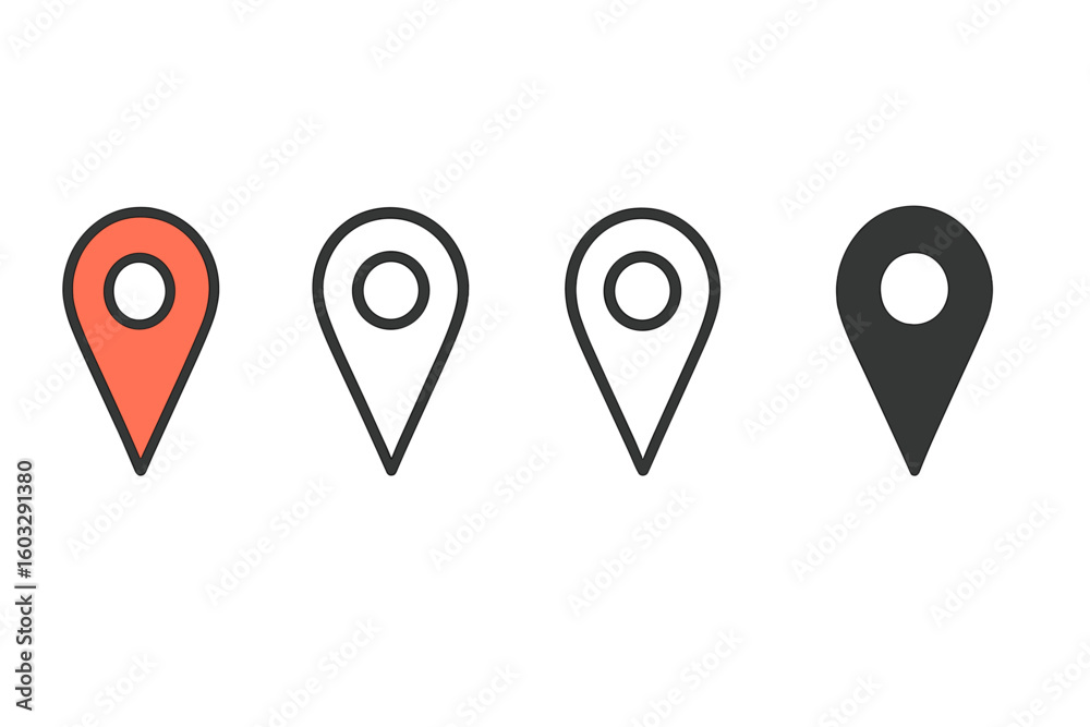 Poster map pointer pin icon set for navigation and location. gps marker symbol for destination or address. 