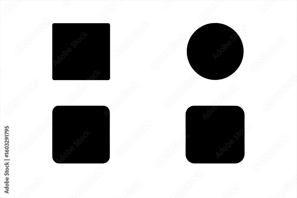 Poster collection of basic geometric shapes. a set of simple black quadrangle and circle icons. square symb