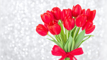 Fototapeta premium Bright red tulips arranged elegantly create a lovely bouquet for any occasion
