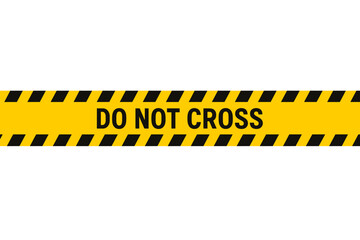 Yellow warning tape with black stripes and "Do Not Cross" text, caution ribbon for hazardous areas, construction site safety barrier, hazard warning vector template on transparent background