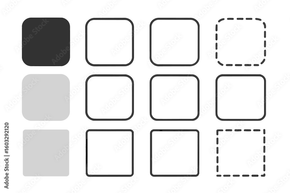 Poster set of square shapes with rounded corners. collection of geometric frames and borders in flat, outli