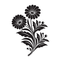Four sophisticated black and white floral illustrations with elegant botanical elements