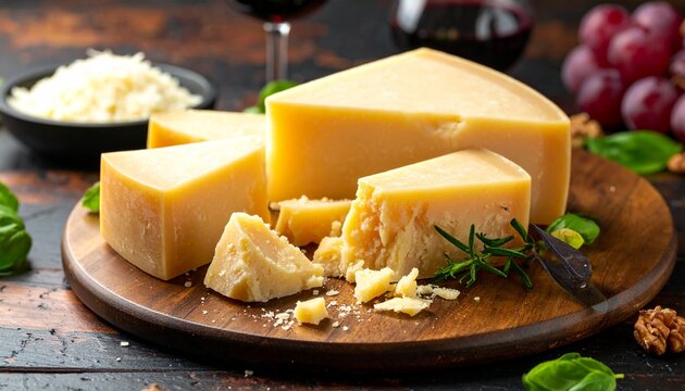 Grana Padano
Similar to Parmigiano-Reggiano but milder and slightly less aged. Firm texture, excellent for grating and cooking.