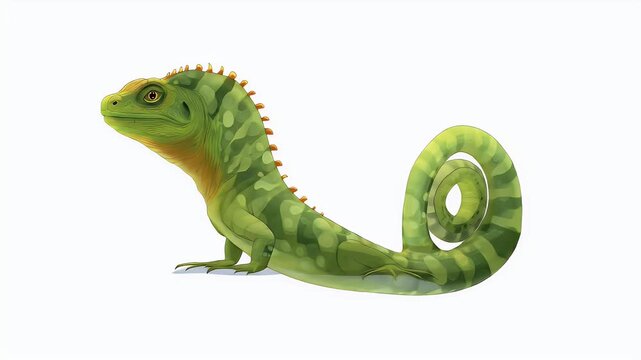 Animated Green Lizard Character Turns Gracefully in a Smooth 2D Animation Loop on a White Background.