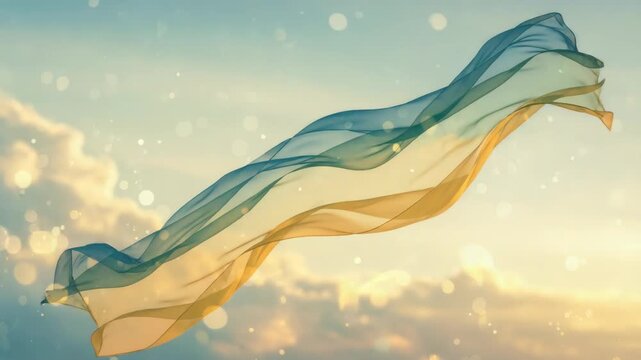 Flowing fabric against sky