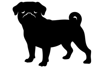 Mini Pug Dog Silhouette on White Background animal