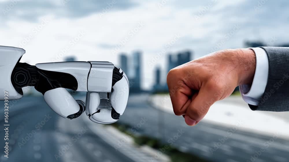 Poster futuristic robot artificial intelligence enlightening ai technology development and machine learning