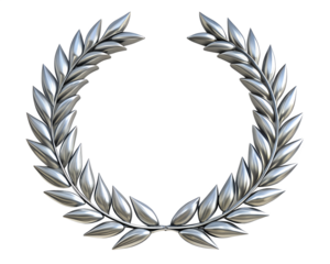 Glossy silver laurel wreath isolated on white background. PNG Transparent file type with high definition quality And vibrant color grading Available.