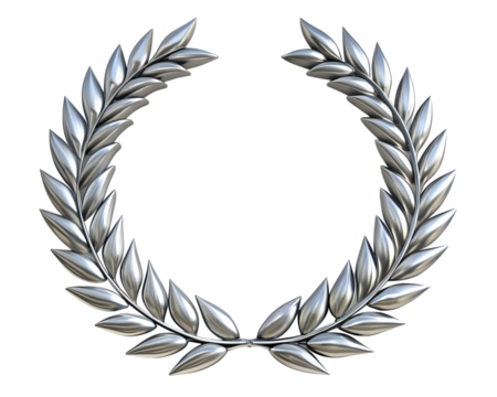 Glossy silver laurel wreath isolated on white background. PNG Transparent file type with high definition quality And vibrant color grading Available.