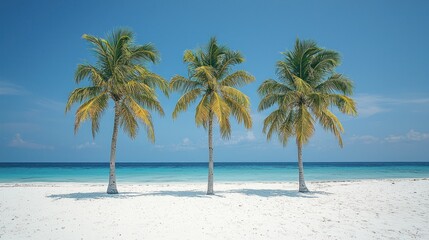 Fototapeta premium Three palms on white sand near turquoise waters