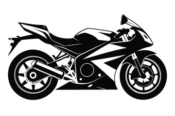 Fototapeta premium Graphic Silhouette Illustration Black Sport Motorcycle, Side View, Fairing and Wheels Visible