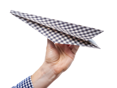male hand holding a paper plane isolated on white background. PNG Transparent file type with high definition quality And vibrant color grading Available.