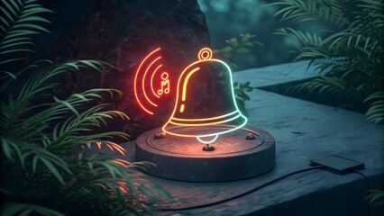 Neon Bell Notification in Tropical Setting