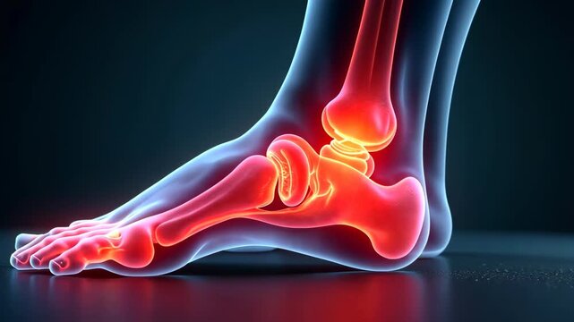 foot pain, ankle swelling, tendon injury. Joint health. Tendons strengthen during rehabilitation. Ligaments support ankle stability. Bone density affects mobility.