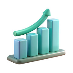 3D Bar Chart with Upward Arrow on Transparent Background