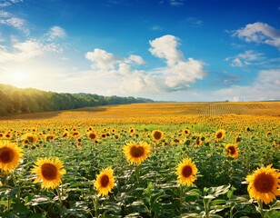 Obraz premium agricultural summer landscape with sunflowers field and sky