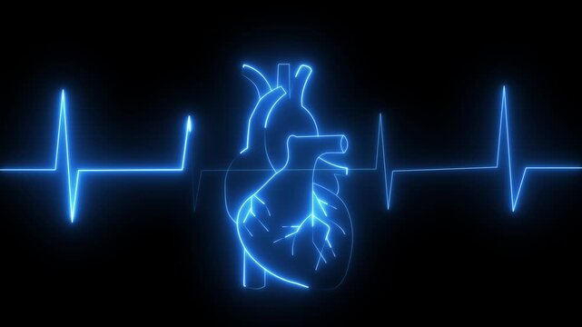 Glowing heart cardiogram line. Electrocardiogram show heart beat line Heart health, cardiology, cardiovascular disease concept heartbeat display screen medical research show sign colorful heartbeat. - Powered by Adobe