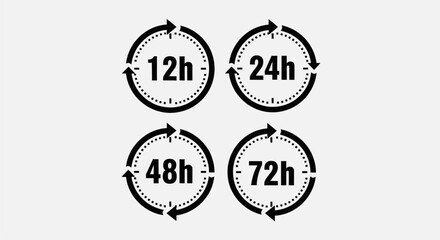 24 hours 12 hours 48 hours clock sign logo vector in flat style 