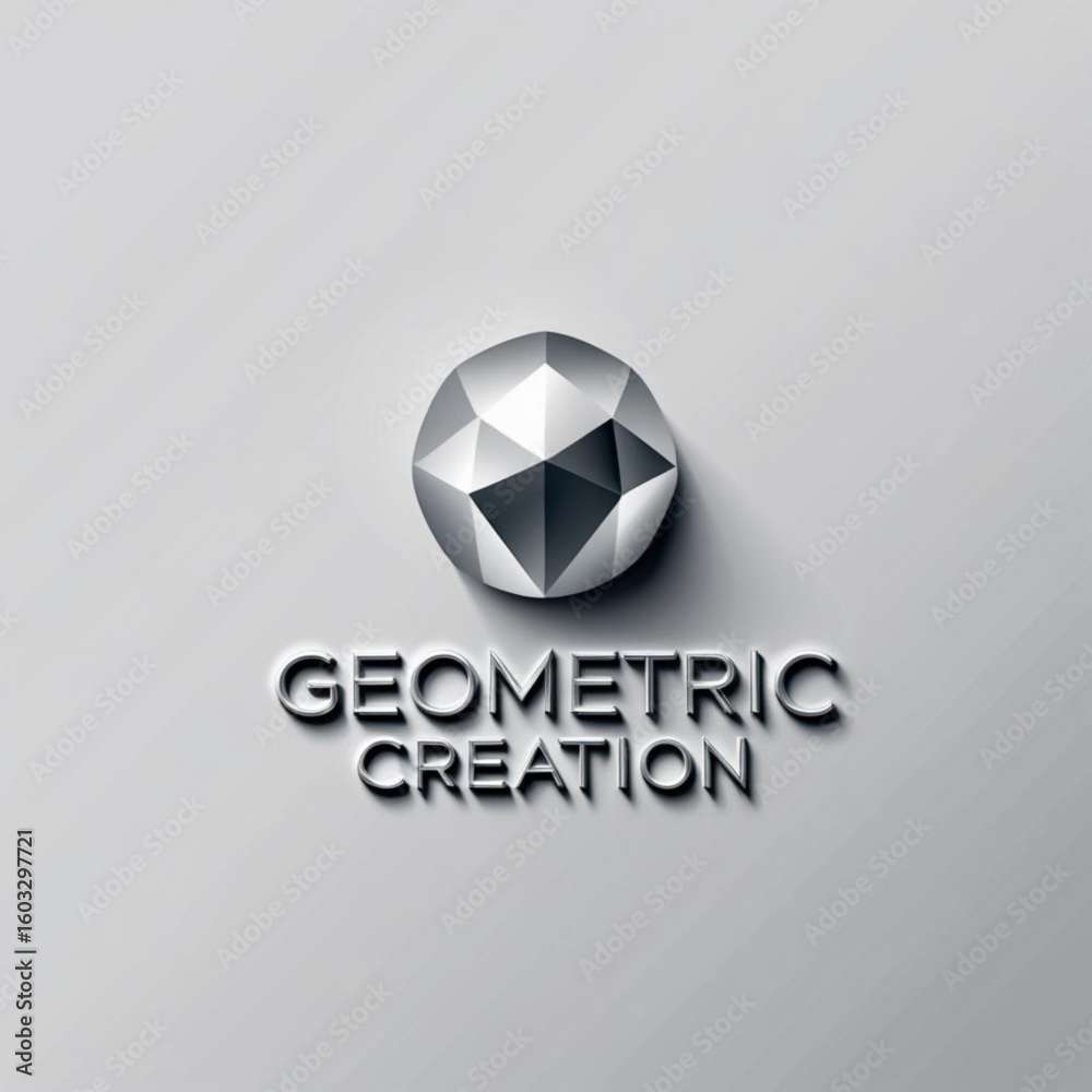 Aufkleber Polygonal sphere with facets casting shadow above embossed text on a plain surface in a minimalist style