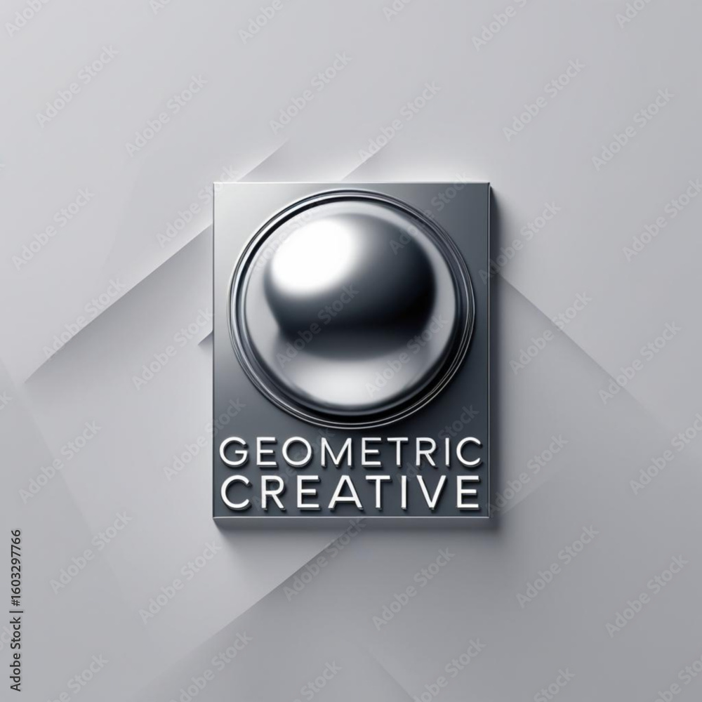 Fototapete metallic sphere within square frame with geometric creative text on light shaded surface design elem