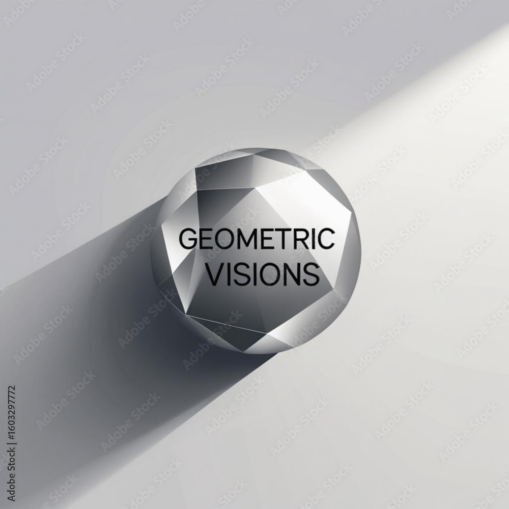 Poster reflective sphere with multifaceted surface casting shadow on light surface under bright illuminatio