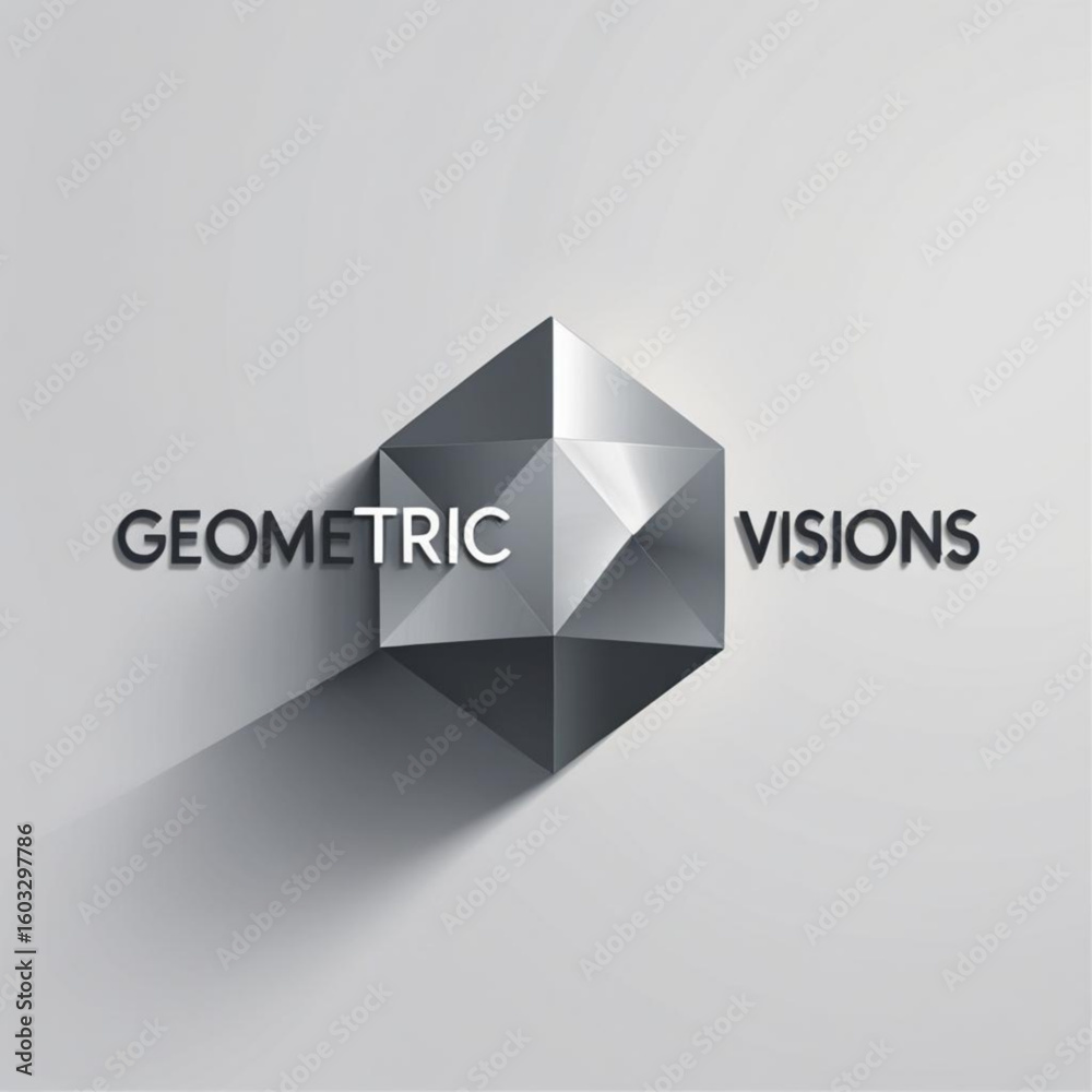 Leinwandbilder Polygonal metallic object casting shadow on light surface with text beside it in simple presentation