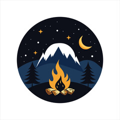 Vintage Campfire Night Sky T-Shirt Vector