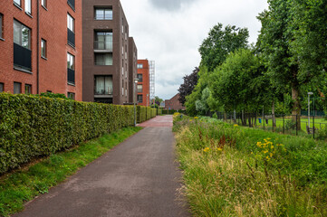 Naklejka premium New developed apartment blocks in the green suburbs of Bruges, West Flanders, Belgium