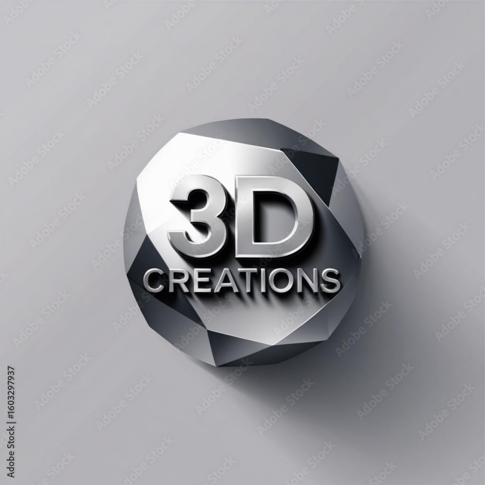 Fototapete metallic logo featuring the text creations over a faceted sphere with a neutral color surface design