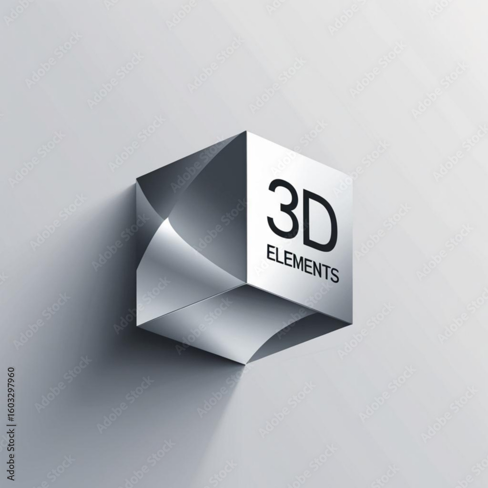 Aufkleber Isometric cube with curved edges and text elements floating on a light colored plain surface in studio lighting