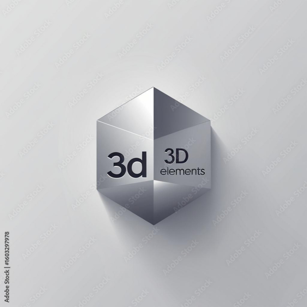 Aufkleber Shiny isometric cube with the words three dimensional elements floating on a light gray surface design render