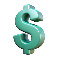 Green Dollar Sign 3D Render on Transparent Background