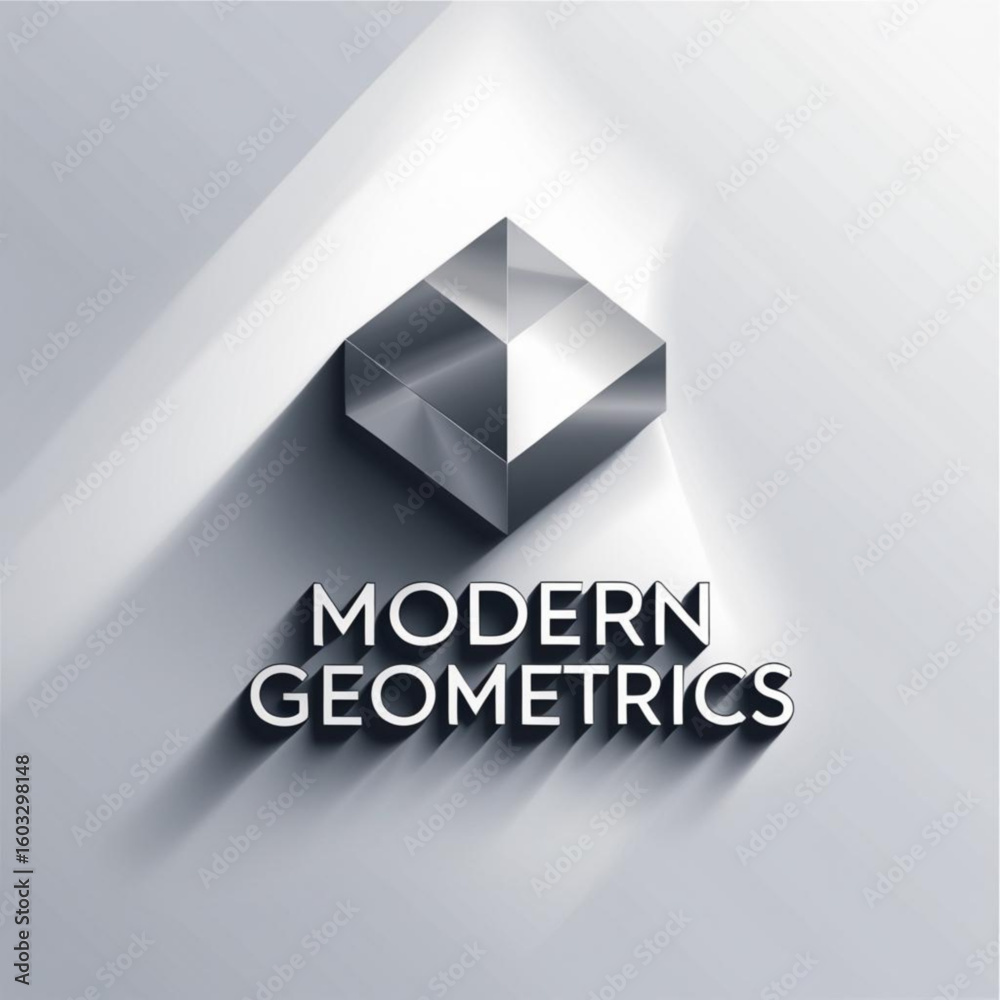 Aufkleber Metallic cube with sharp edges casting shadow on plain surface in studio lighting environment design element
