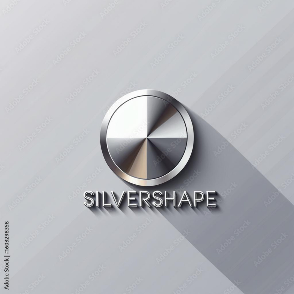 Aufkleber Metallic circle with pie chart sections and long shadow on a light gray surface, with name below it present, too