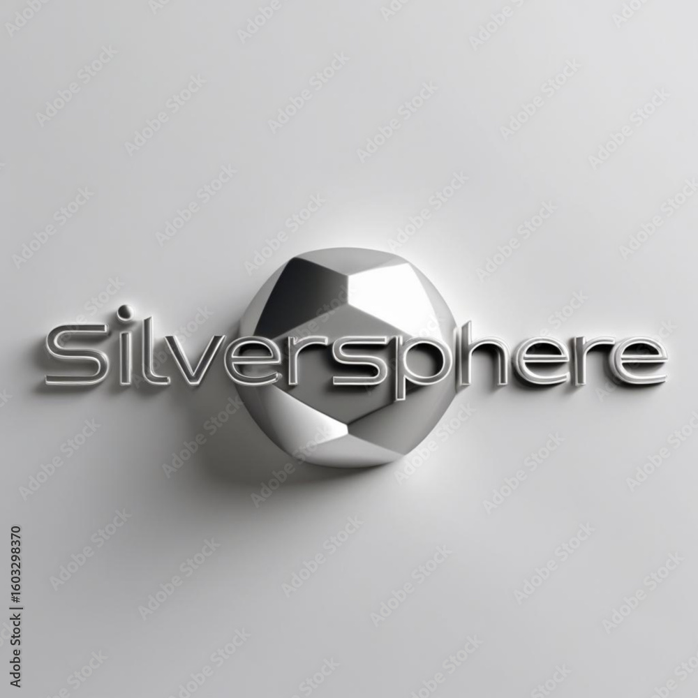 Fototapete Polygonal sphere with metallic lettering on light surface casting soft shadow creating three dimensional effect