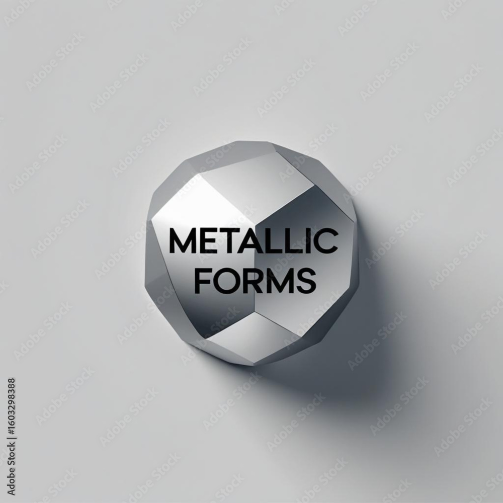 Fototapete polygonal sphere with reflective surface casting shadow on plain light surface is centered view