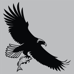 Eagle carrying prey in talons silhouette vector design art and illustration