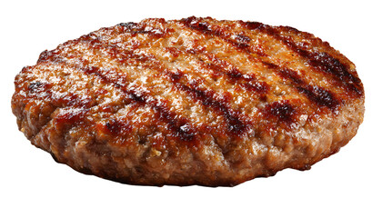 Hamburguesa a la parrilla completa aislada sobre fondo transparente.
