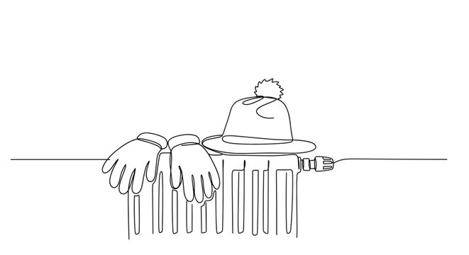 line art winter hat, gloves, radiator clip art preview