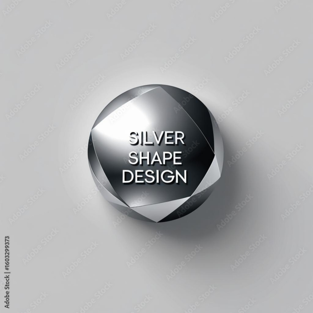 Poster metallic sphere with geometric facets casting shadow on a neutral surface creating depth and dimensi