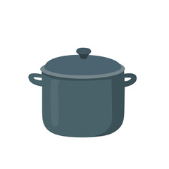 Flat Style Vector Illustration of a Gray Cooking Pot with Lid