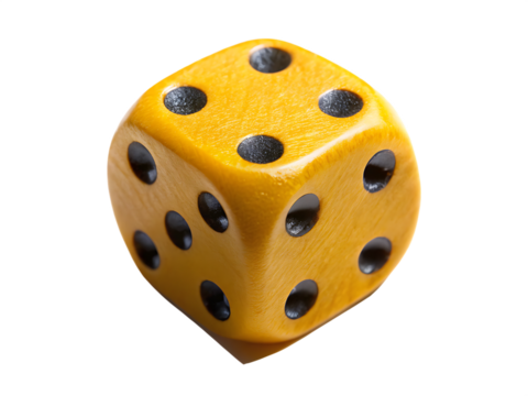  textured yellow six sided die featuring distinct b isolated on white background PNG, AI GENERATED