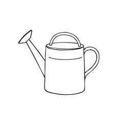 Simple line sketch of a watering can for gardening and decoration  