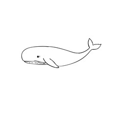 Simple line sketch of a whale swimming in the ocean  
