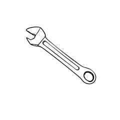 Simple line sketch of a wrench in a minimalist style  