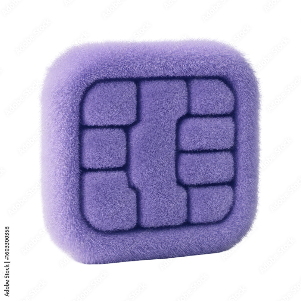 Poster purple fuzzy square icon symbolizing technology and connectivity, featuring a transparent background